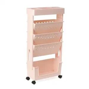 북트롤리 5단 사이드 선반 책꽂이 틈새활용 핑크