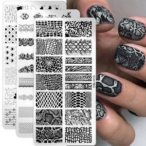 뱀표범 네일 스탬핑 플레이트 영어 문자 러브 하트 잎 꽃 디자인 프린팅 아트 스텐실 스탬프 도구