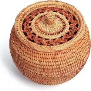 뚜껑이 있는 XALVYNQ 손으로 짠 라탄 바구니 주방 거실 및 선물용 다용도 수납 정리함 내추럴 위커