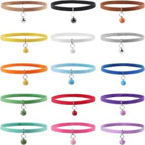 Whaline 15pcs 양면 소프트 플러시 강아지 ID 목걸이 개와 고양이를 위한 벨 포함