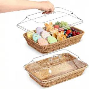 질리니 2세트 아크릴 뚜껑 모조 라탄 빵 바구니와 함께 제공되는 위커 바구니 과일 음식 진열 부활절 파티