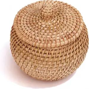뚜껑이 있는 위안안 원형 라탄 바구니 상자 4.8 X3.3 소형 수제 직조 보관 장식용 손으로 짠 선반 가정
