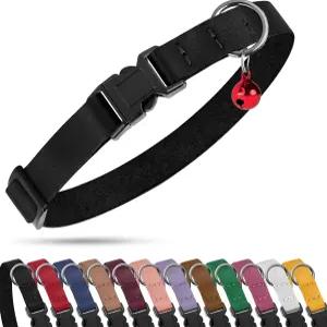 벨이 달린 분리형 고양이 목걸이 - 안전 퀵 릴리스 버클이 가죽 조절식 여아 및 남아 고양이를 위한