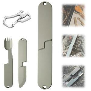 코팍 2 in 1 캠핑 식기 세트, 휴대용 분리형 접이식 포크 스푼, 재사용 가능한 마그네틱 실용적인 식기류, 여행 하이킹 야외 생존용 (1세트)