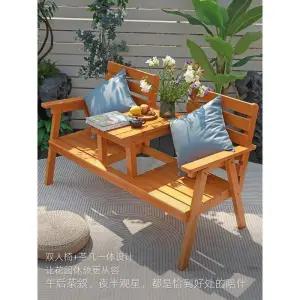 2인야외의자 의자 등받이 나무의자 더블 가든 조경 더블테이블