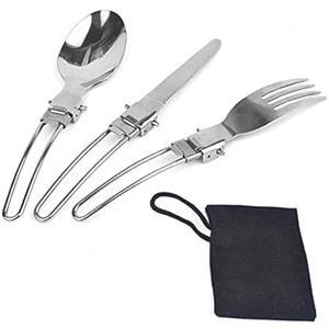 접이식 숟가락 포크 나이프 세트 휴대용 3 in 1 저녁 식기 스테인리스 스틸 캠핑 피크닉 여행 하이킹 배낭여행에 완벽합니다