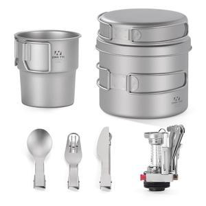 ZING TII 티타늄 캠핑 조리기구 세트, 필수품 냄비 장비 및 프라이팬 냄비, 컵 팬 식기.