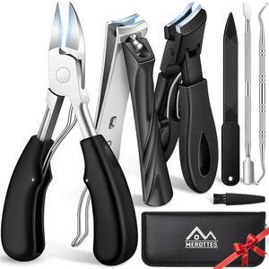 노인용 MERDETS 두꺼운 발톱깎이, 날카로운 잉그로우 손톱을 위한 넓은 턱이 있는 긴 손잡이, 남녀용 헤비 듀티 대형 발톱깎이 세트, 7개