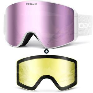탈착식 렌즈가 장착된 오도랜드 스키 고글, 프레임리스 교체 렌즈 김서림 방지 100% 자외선 차단 스노보드 스노우 고글