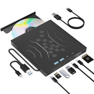 7 in 1 외장 DVD 드라이브, 노트북 USB 3.0 및 Type-C용 CD/DVD 휴대용 + /-RW 디스크 데스크탑 PC Windows 10/11 XP Mac Linux용 버너 CD ROM 드라이브