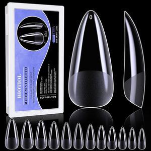 HIOTIOL 미디엄 스틸레토 네일 팁, 552Pcs 소프트 젤 풀 커버 집에서 살롱과 DIY 아트를 위한 아크릴 키트 거짓 프레스, 12가지 사이즈