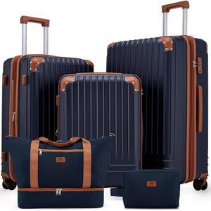 분리 가능한 스피너 휠과 TSA 잠금 장치가 있는 확장 5피스 러기지 세트, 유니 하드사이드 ABS 여행 가방 하드쉘 경량 방수 여행용 하드 케이스 가방, 다크블루