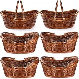 웨시티 6피스 위커 피크닉 바구니 손잡이 손으로 짠 수확 벌크 보관용 플라워 호펫 부활절 정리 달걀
