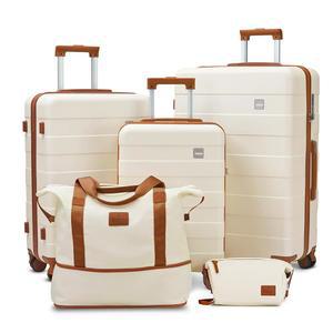 이미오모 하드쉘 러기지 세트 여성용 5피스, 스피너 휠과 TSA 잠금장치가 있는 경량 하드사이드 롤링 캐리어 세트, 베이지