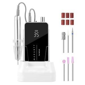 마카트 전기 네일 드릴 - 코어리스 모터가 장착된 35,000RPM 충전식 전자 파일, 비트 세트가 아크릴 젤 제거용 누벨라 휴대용 파일러 머신, 블랙