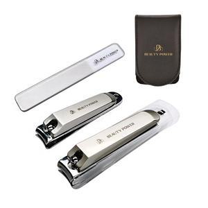 뷰티 파워 네일 클 세트 3 in 1 - 스테인리스 스틸 토 , 유리 파일, 미끄럼 방지, 남성용 PU 가죽 여행용 케이스의 인체공학적 그립(블랙 케이스)