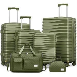 조이웨이 러기지 세트 6피스, 분리 가능한 스피너 휠, 경량 하드 쉘 여행복 세트(그린, 6피스 세트)