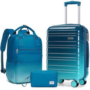라벤더 기내 반입 수하물 22x14x9 항공사 승인 하드쉘 여행 가방, 휠 TSA 잠금 장치, 여행용 백팩, 오션 브리즈 여성용 PC+ABS 경량 가방 세트, 3피스 세트