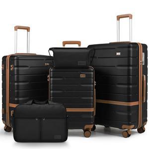 니시아 수하물 세트 3피스, TSA 잠금 하드사이드 PC+ABS 기내 반입, 스피너 휠 포함 경량 롤링 여행용 세트(블랙), YKK 지퍼 (블랙)