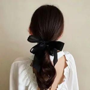 [콩심팥심]삔 헤어 반 묶음 리본 블랙 머리 헤어악세사리 반머리핀 단발