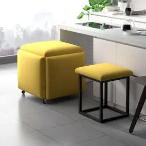 [하프클럽/셀러허브]5in1 큐브 벨벳 사각스툴 35x35x36cm 옐로우