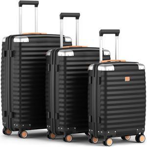 조이웨이 하드 쉘 러기지 세트 3종, 스피너 휠 포함, Tsa 잠금장치 및 코너 프로텍터 포함 경량 여행 가방 세트, 여성 남성에게 적합 (블랙, 20인치 /24인치 /28인치)
