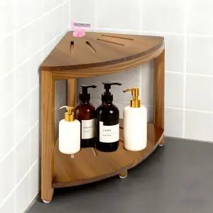 BHNJUTM 코너 샤워 스툴 14.5인치 풋 레스트 면도 다리용 내부용 - 아카시아 우드 작은