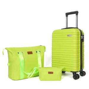 Aklsvion 러기지 세트 3피스 ABS 하드쉘 스피너 휠 캐리어에 휴대용 위켄더 백 & 세면도구 가방 라임