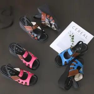 [신상오픈런]여성 비비드 컬러 배색 키높이 슬링백 샌들 (36232548)