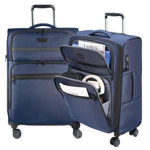 KROSER 소프트사이드 확장 가능한 프론트 비즈니스 포켓이 있는 위탁 수하물 스피너 휠 및 내장형 TSA 잠금 장치가 24인치 여행 가방, 내구성 가방 롤링 수하물, 네이비