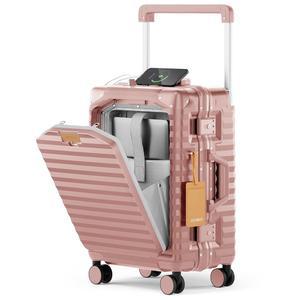 조이웨이 20인치 캐리어에 알루미늄 프레임과 전면 포켓이 있는 수하물, USB 포트와 컵 홀더가 PC 하드쉘 캐리어, 21.5x14.2x9 항공사 승인, 스피너 휠 TSA 잠금 장치가 수하물(로즈 골드)