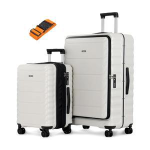 센시엔 러기지 세트 2개, 스피너 휠이 있는 20/28인치 PC 하드쉘 캐리어, 20인치 확장형 클램쉘 캐리어 기내 반입 수하물, 28인치 알루미늄 프레임 상단 개봉 위탁 수하물(화이트)