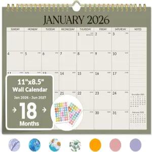 포벤서 2026 캘린더 18개월 월 2026년 1월부터 2027년 6월까지 11인치 x 8.5인치 플래너 노트 페이지 및