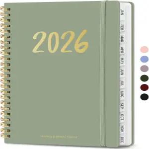 2026 플래너 - 주간 및 월간 2026년 1월부터 12월까지 스파이럴 바운드 캘린더 북 이너 포켓 오피스 홈스쿨