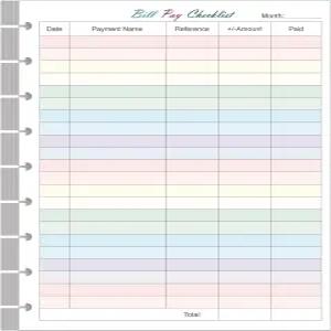 청구서 급여 체크리스트 리필 - 50매/100페이지 클래식 사이즈 9디스크 해피 플래너를 위한 다채로운 월별