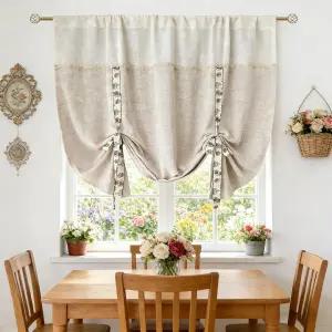 주방 욕실용 린넨 풍선 커튼 쉐이드 로마 타이업 로즈 리본 조명 필터링 프라이버시 농가용 밸런스 침실