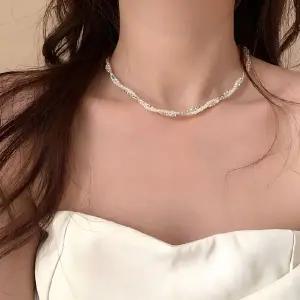 고급 꼬임 레이어드 목걸이 진주 큐빅 체인 네크리스 진주 큐빅