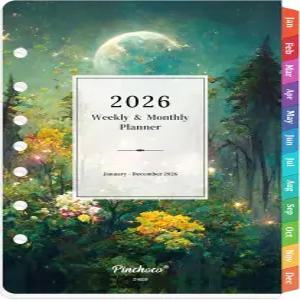 2026 플래너 리필 - 2026년 1월 12월 5-1/2 x 8-1/2 A5 인서트 주 및 월간 7홀 펀칭 다채로운 탭 꿈꾸는 달