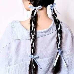 리본 헤어피스 땋은 머리핀 붙임 머리 가발 헤어 인모 긴머리 소품