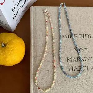 컬러 여름 청량한 비즈 초커 목걸이 수정 유리 데일리 포인트 해변