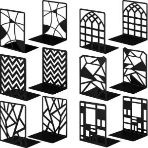 페이피야 6쌍 장식용 책꽂이용 금속 책꽂이 블랙 메탈 헤비 듀티 홀더 홈 오피스 학교용 스토퍼 지원