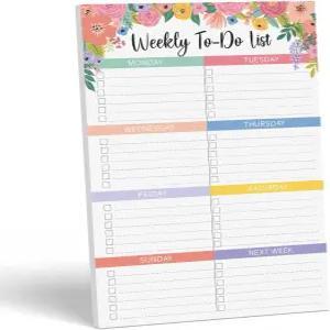 Sweetzer Orange Floral 주간 할 일 메모장. 일일 플래너 의제 사각형이 있는 마그네틱 스케줄러 작업