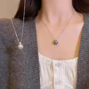 [신상오픈런]여성 심플 볼륨 진주 큐빅 실버 체인 미니 목걸이 (38284465)