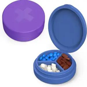 작은 알약 상자 2팩 지갑 포켓용 3칸 원형 실리콘 여행용 비타민용 방수 휴대용 컴팩트 약 홀더 대구 간유