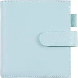 A6 노트북용 모터머 가죽 커버 - 펜 루프 카드 슬롯 및 백 포켓(페블-라이트 블루 A6+)으로 호보니치