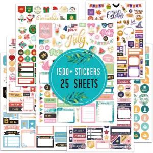 플래너 스티커 - 월간 및 액세서리 25페이지 1500페이지 + 멋진 기능적이고 다채로운 디자인 캘린더
