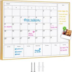 황금 알루미늄 프레임이 있는 벽용 타카타 3-in-1 건식 지우기 캘린더 17x13인치 마그네틱 월간 및 주간