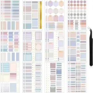 24장 파스텔 기능성 플래너 스티커와 엘보우 트위저 혼합 금속 및 우아한 스티커가 포함된 노트북 예산