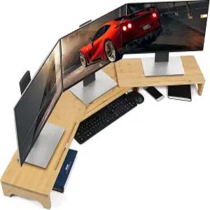 뉴반테 모니터 스탠드 라이저 책상용 60인치 대형 대나무 듀얼 컴퓨터 노트북 PC용 길이 각도 조절 가능한