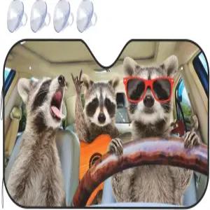베가름 세 마리의 재미있는 너구리 동물 자동차 SUV 트럭용 앞유리 자외선 차단제 (51 X 27.5 ) 전면
